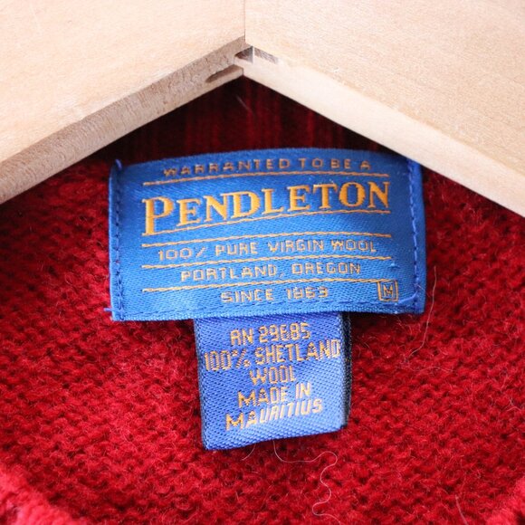 Pendleton Red Wool Sweater *100% Shetland Pure Virgin Wool * Mens Medium Vintage - Picture 10 of 16